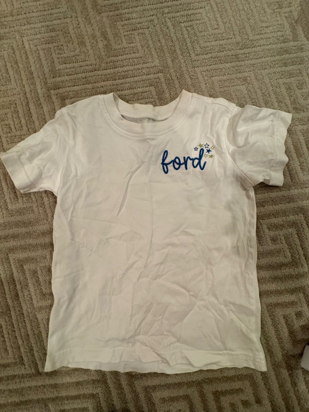 White Kids' Short Sleeve Tee with Blue 'Ford’ monogram - 3T